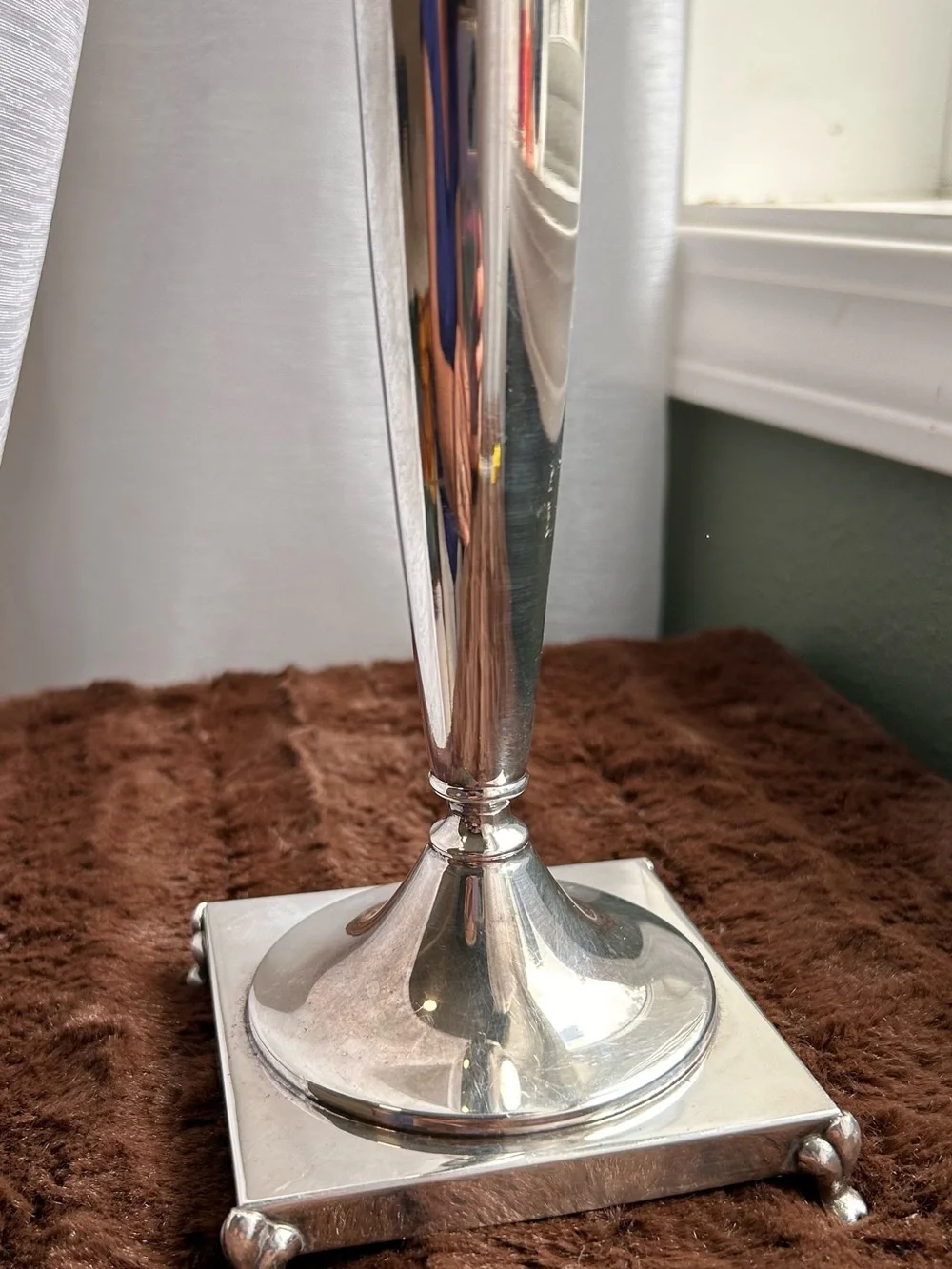 Crescent Silverware Silver plate Art Deco Single Candlestick Holder Square Base